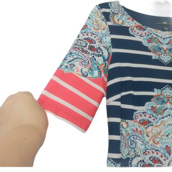 R&K Striped Mirror Print Stripe Artsy Coastal Nautical Stretch Dress Size 6 - Picture 2 of 5